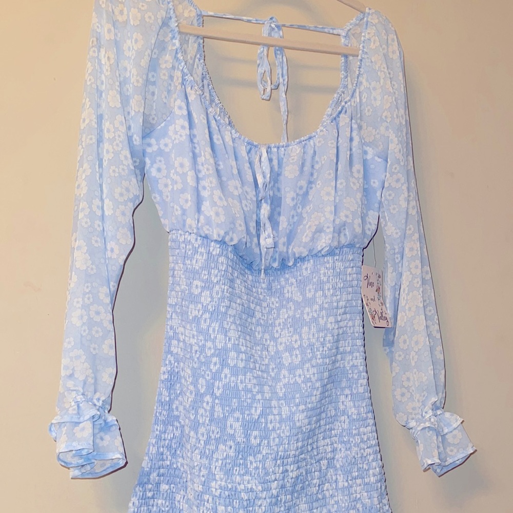 Vine and Valley Blue floral pattern rouched dress